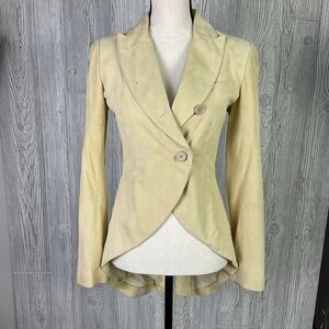 Brunello Cucinelli Vera Pelle Asymmetric Draped Leather Blazer Jacket Italian Si